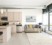 Modern condo kitchen and living room